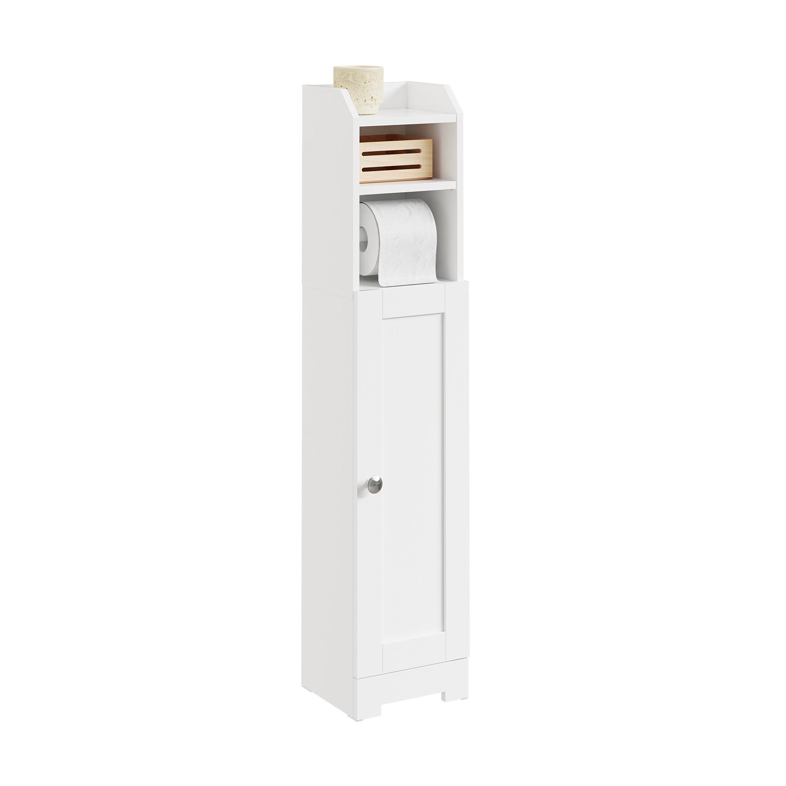 TOILETTENSCHRANK MIT TOILETTENPAPIERHALTER, 1 Tür Weiß 20x18x95cm Modern - Weiß, Holzwerkstoff (18/95/20cm) - SoBuy