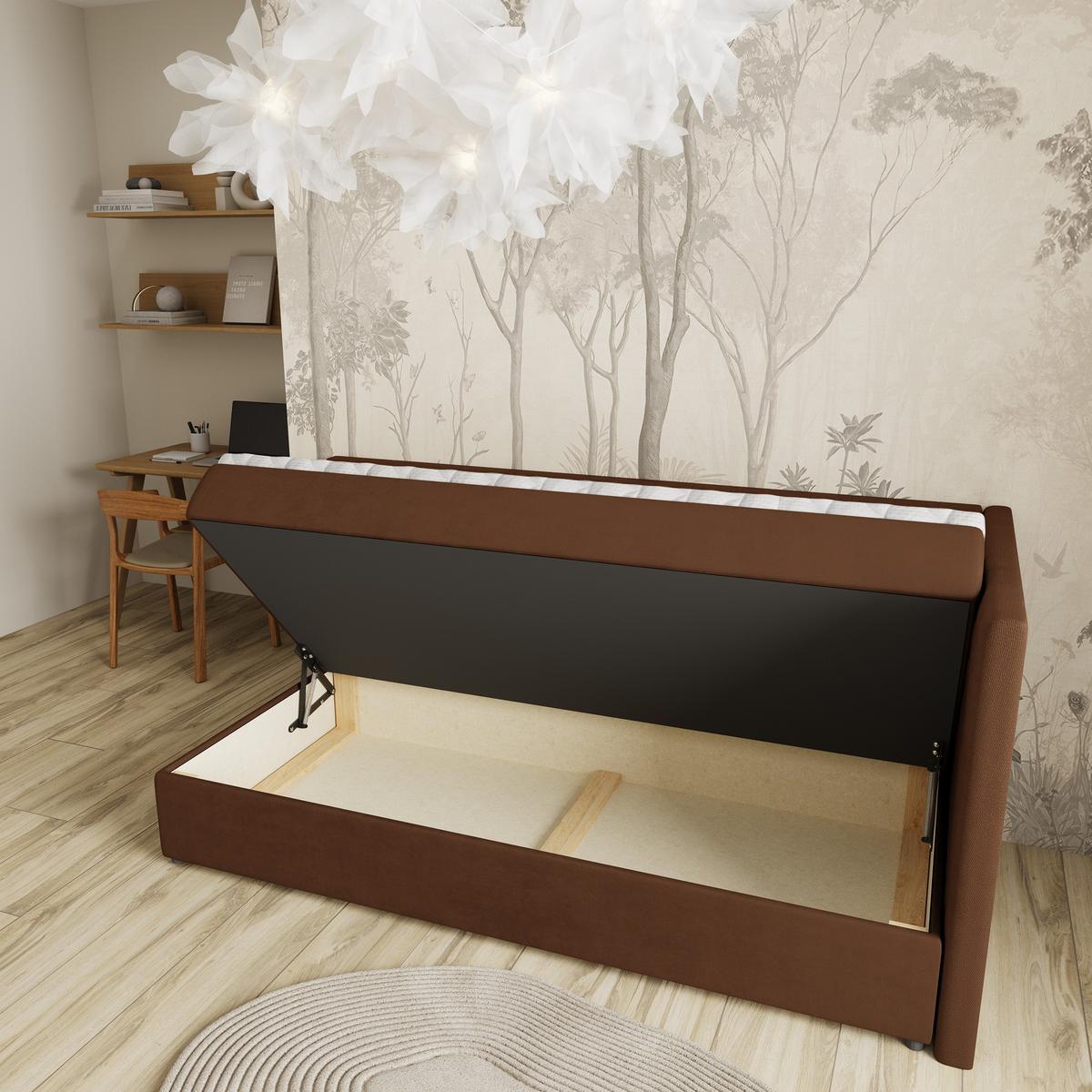 BOXBETT ARIS 80x200 cm mit Matratze und Topper, H2+H3 - Braun - Braun, Holz (80/200cm) - MASSENO