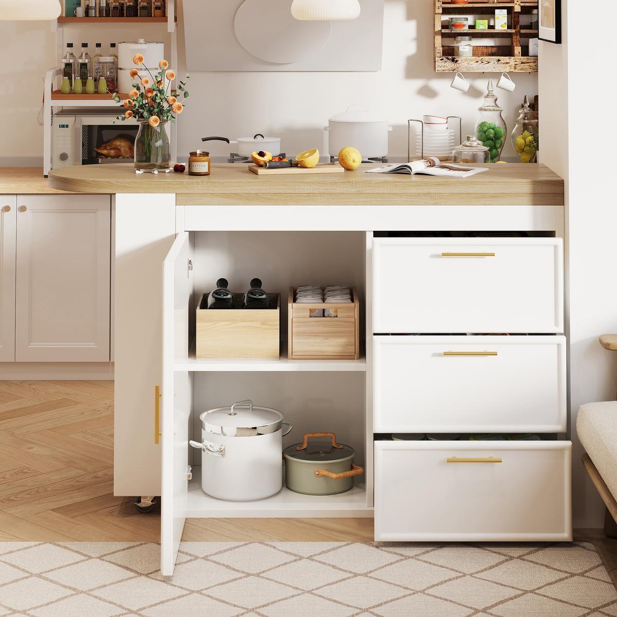 BARTISCH mdf in weiß mit holzoptik, 360° drehbar & 3 schubladen - Weiß, Holzwerkstoff (39/203/90cm) - Urban Meuble