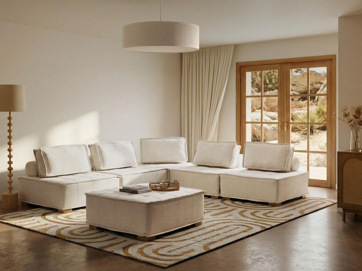 ECKSOFA Modul 5-Sitzer Stoff Cremeweiß linksseitig Tibro - Creme, Textil (300/300cm) - Beliani