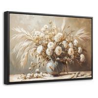 LEINWAND Bilder mit Rahmen - Blumen - Vase - Stilleben - Beige - 60x40 - Creme, Textil (60/40cm) - MuchoWow