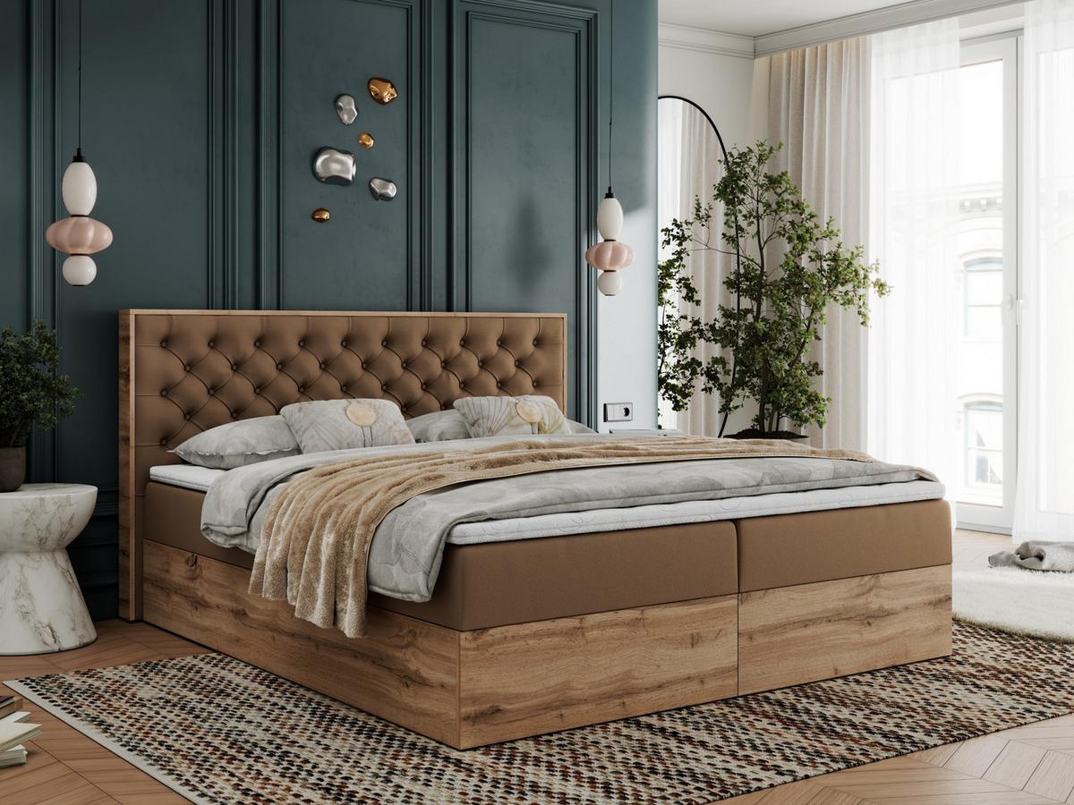 BOXBETT ALBERO 3 - 140/200 Braun Kunstleder - H4 - Braun, Holz/Textil (140/200cm) - MKS