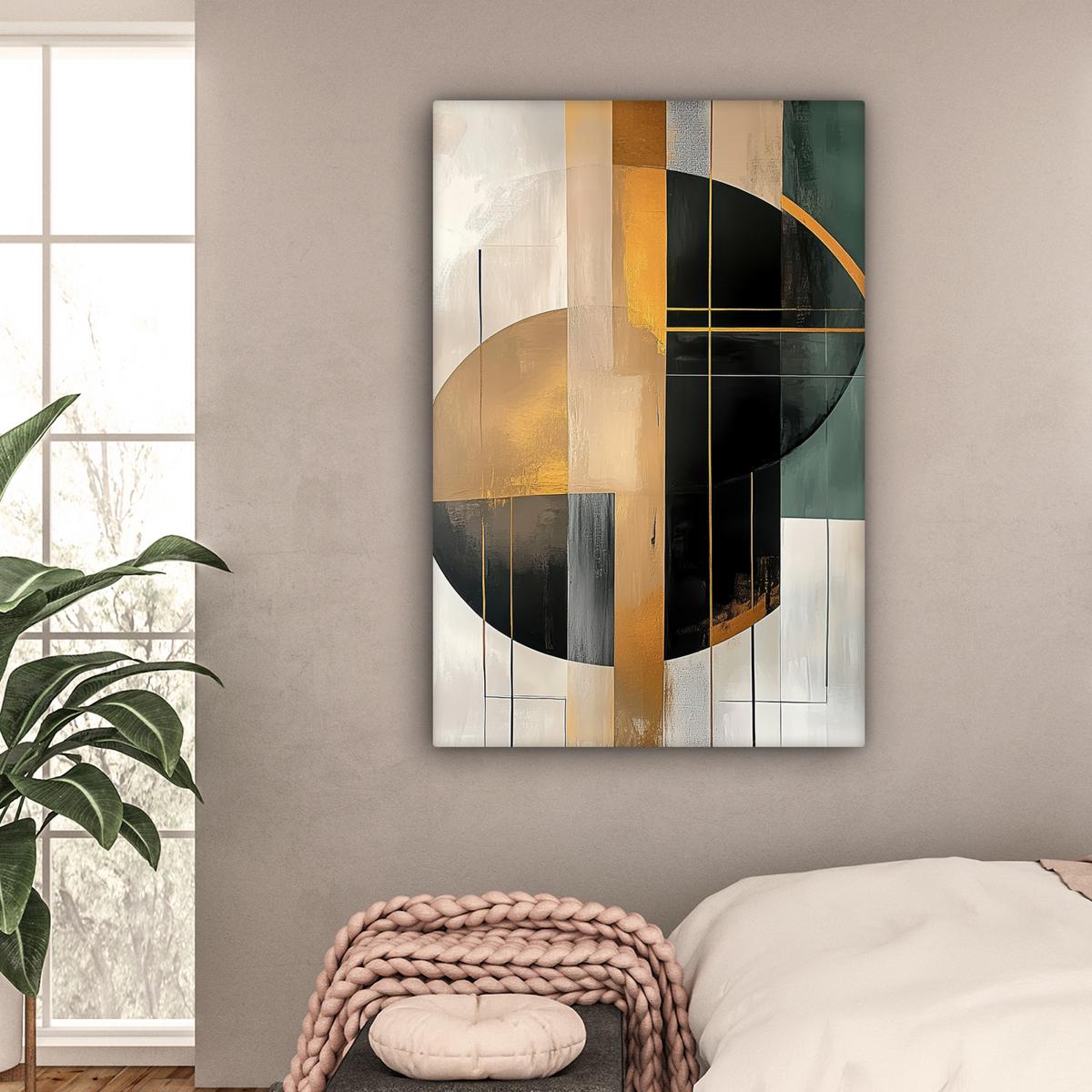 LEINWANDBILD Abstrakt - Gold - Bronze - Grün - Formen - Modern Deko XXL 80x120 cm - Multicolor, Textil (80/120cm) - MuchoWow