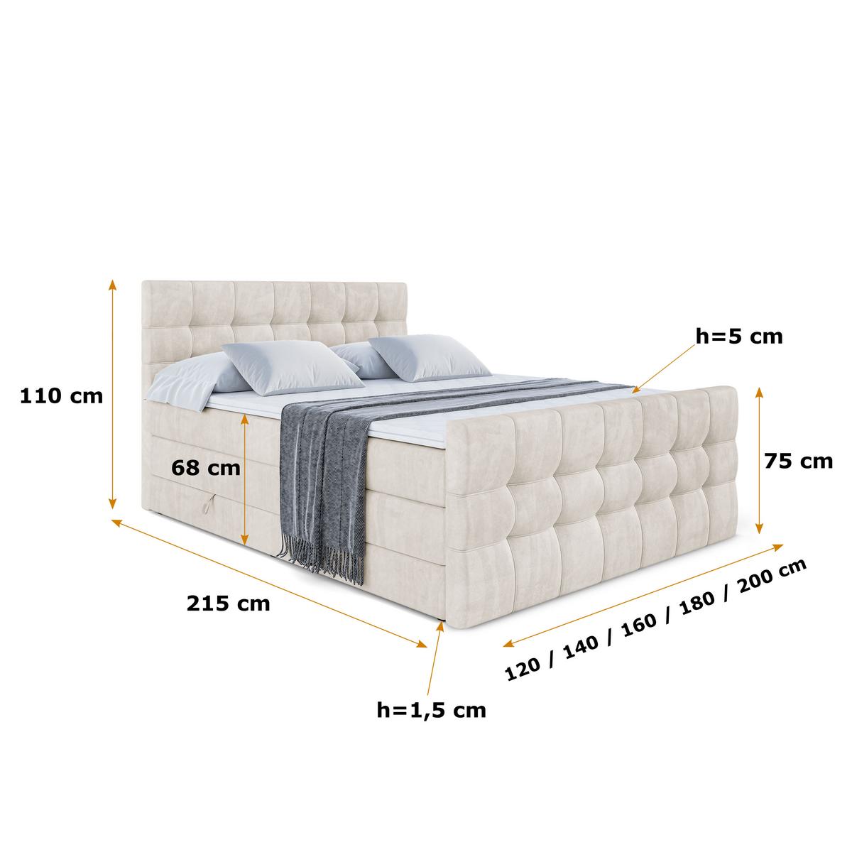 BOXSPRINGBETT BERO-Z KING - 200 x 200 - H3/H4 - Ecru - Ecru, Holzwerkstoff (200/200cm) - ALTDECOR