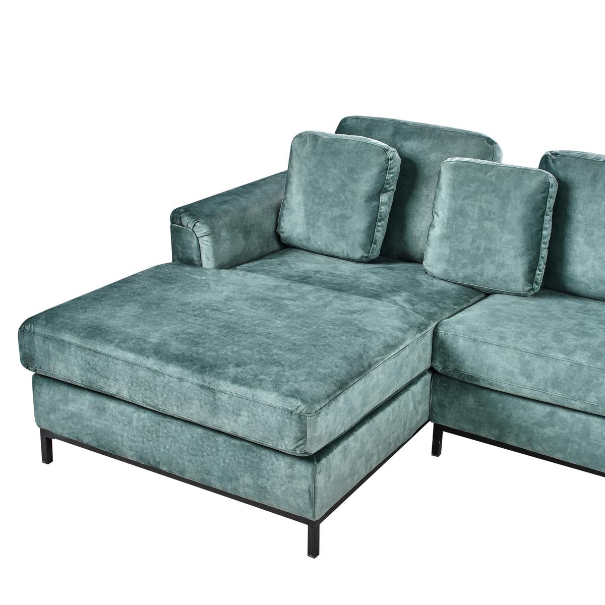 ECKSOFA 4-Sitzer Samtstoff Blaugrün rechtsseitig Oslo - Blau/Jadegrün, Textil (270/151cm) - Beliani