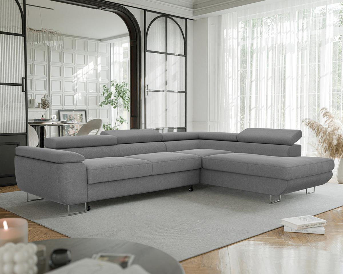 ECKSOFA ANTON rechts, mit Schlaffunktion und Bettkasten Dunkelgrau - Chromfarben/Dunkelgrau, Textil/Metall (274/203cm) - Idohome