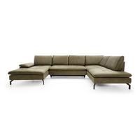 WOHNLANDSCHAFT VOLO Grün Plüsch-Stoff mit Schlaffunktion - Grün, Holz (347/82/205cm) - MASSENO