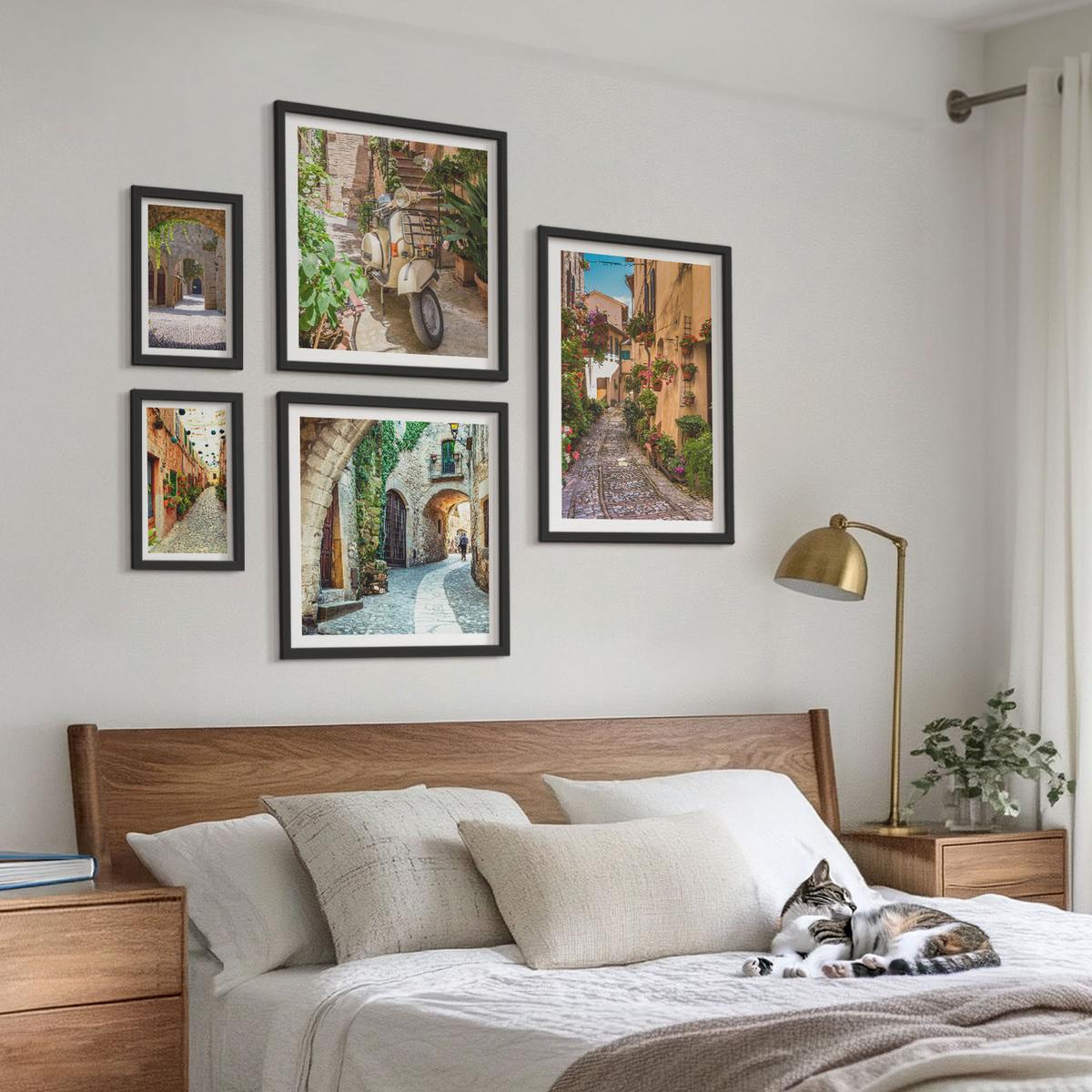 BILDER SET 5er Set - 50x50 cm & 20x30 cm & 40x60 cm Schwarzer Rahmen - Porträts von Frauen mit Lippen - Schwarz, Kunststoff (40/60cm) - TULUP