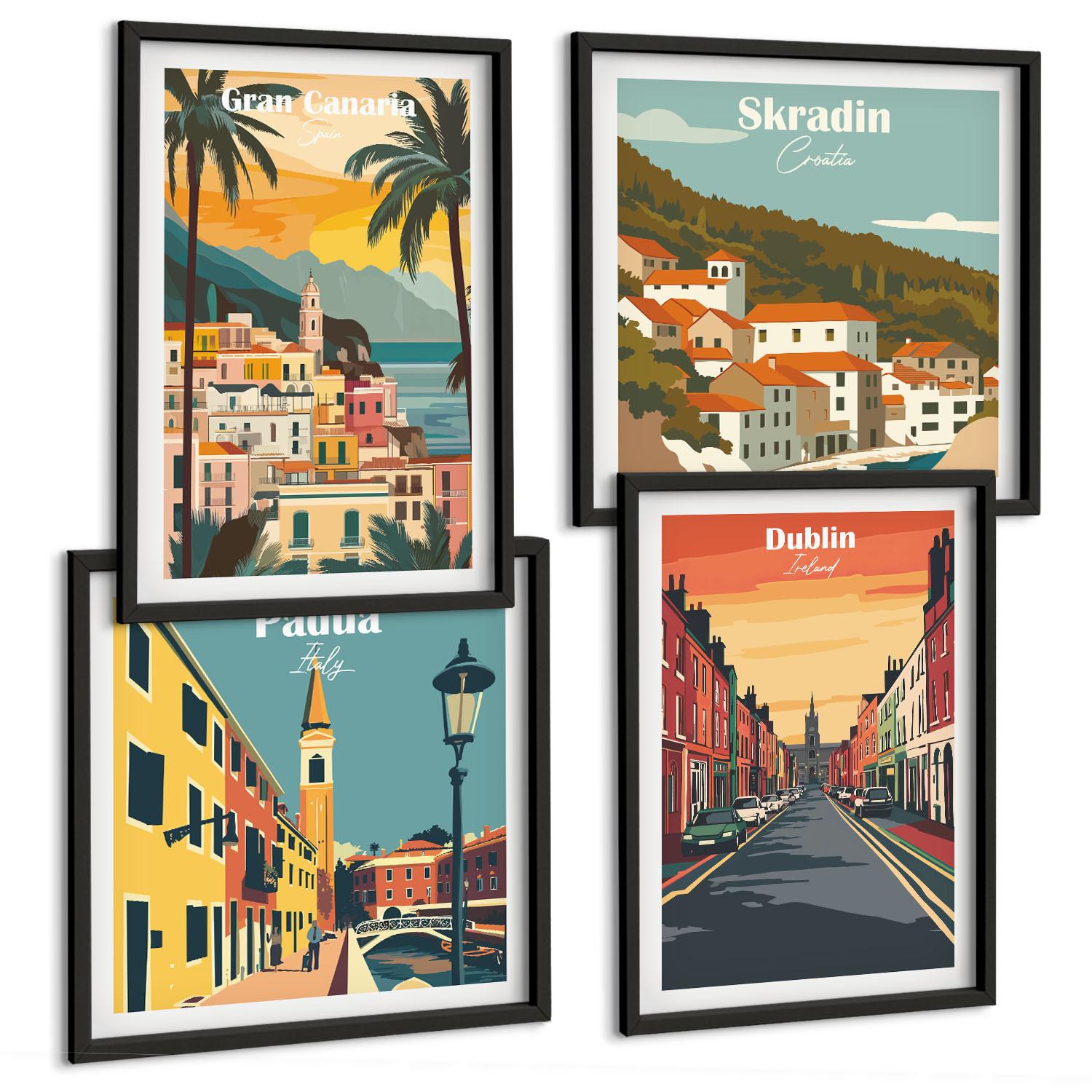 BILDER SET 4er Set - 50x50 cm & 40x60 cm Schwarzer Rahmen - Stadt- und Naturlandschaften - Schwarz, Kunststoff (50/50cm) - TULUP