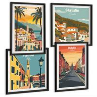BILDER SET 4er Set - 50x50 cm & 40x60 cm Schwarzer Rahmen - Stadt- und Naturlandschaften - Schwarz, Kunststoff (50/50cm) - TULUP