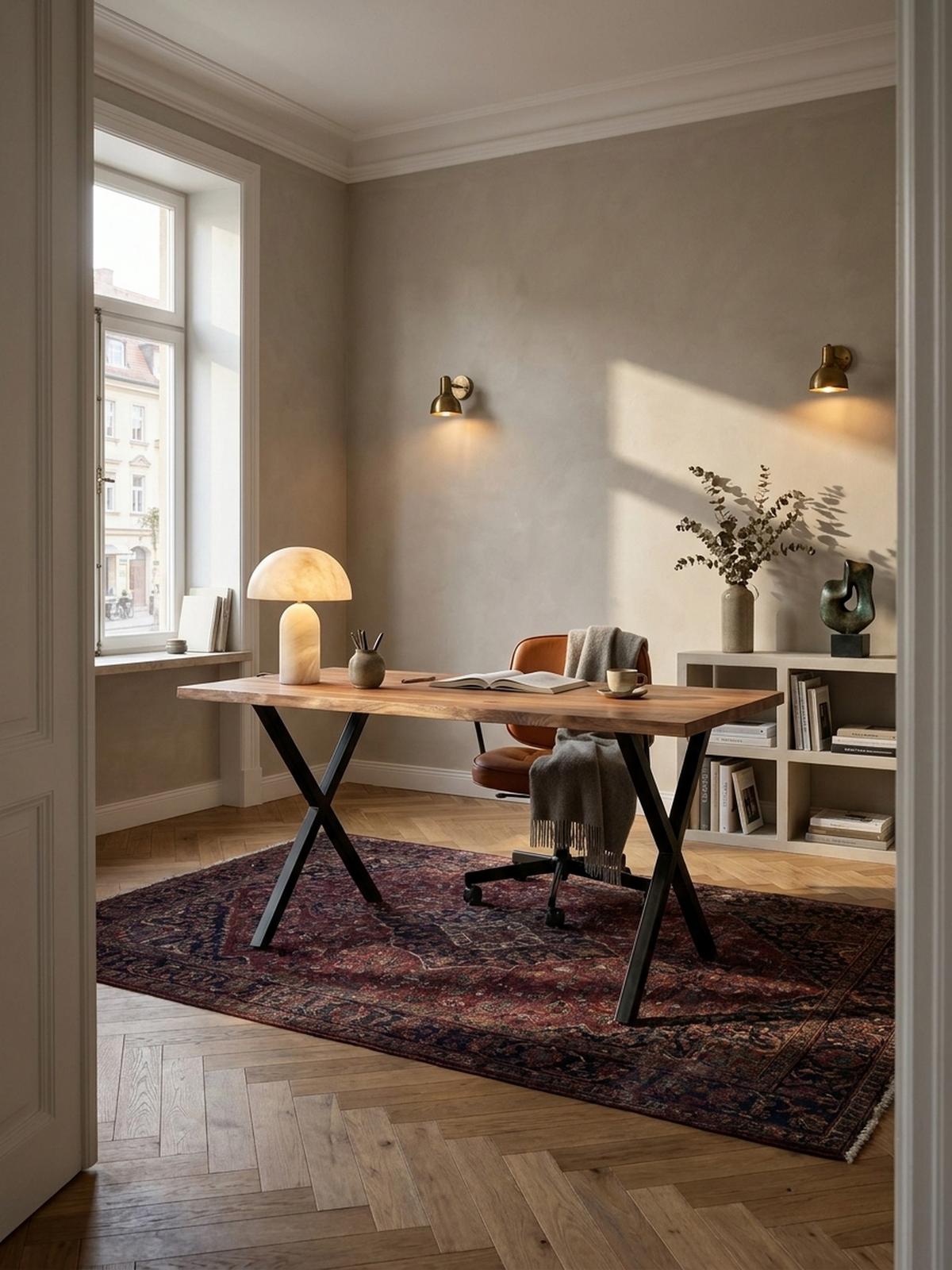 SCHREIBTISCH Massivholz X-Gestell Baumkante Handgefertigt KRETA, Goldbraun-Schwarz 140x80x76 cm - Schwarz/Braun, Holz/Metall (80/140/76cm) - KADIMA DESIGN