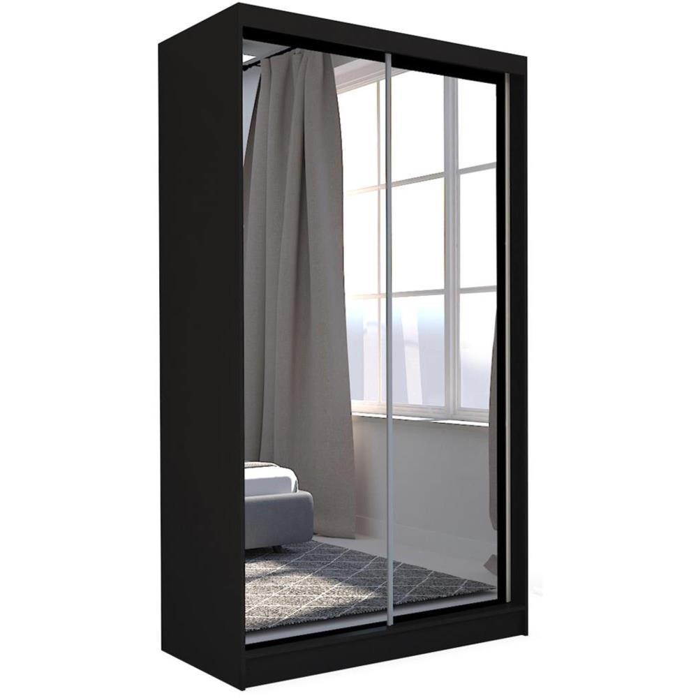 SCHWEBETÜRENSCHRANK Debra II 120/216/61 schwarz mit Spiegel und Schubladen - Schwarz, Holzwerkstoff (120/216/61cm) - Beautysofa