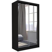SCHWEBETÜRENSCHRANK Debra II 120/216/61 schwarz mit Spiegel und Schubladen - Schwarz, Holzwerkstoff (120/216/61cm) - Beautysofa