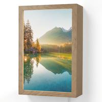 WANDLEUCHTE See - Wald - Berge - Natur - Sonne - Landschaft 20x30 cm - Grün, Holzwerkstoff (20/30/8cm) - OnlyWow