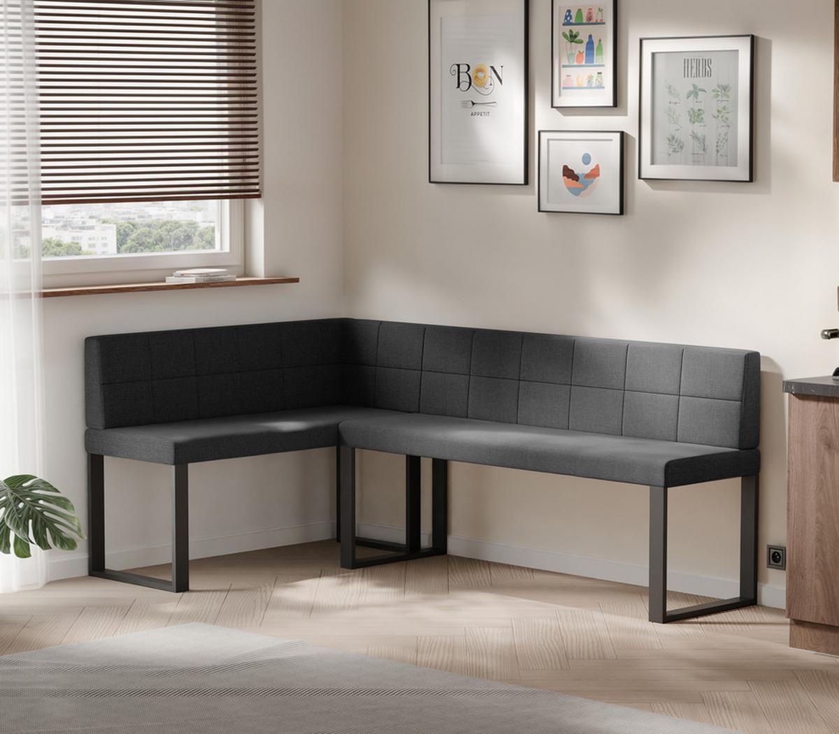 ECKBANK links SANA U Webstoff gesteppt, 142/196 cm Anthrazit - Anthrazit, Textil/Metall (142/196cm) - Idohome