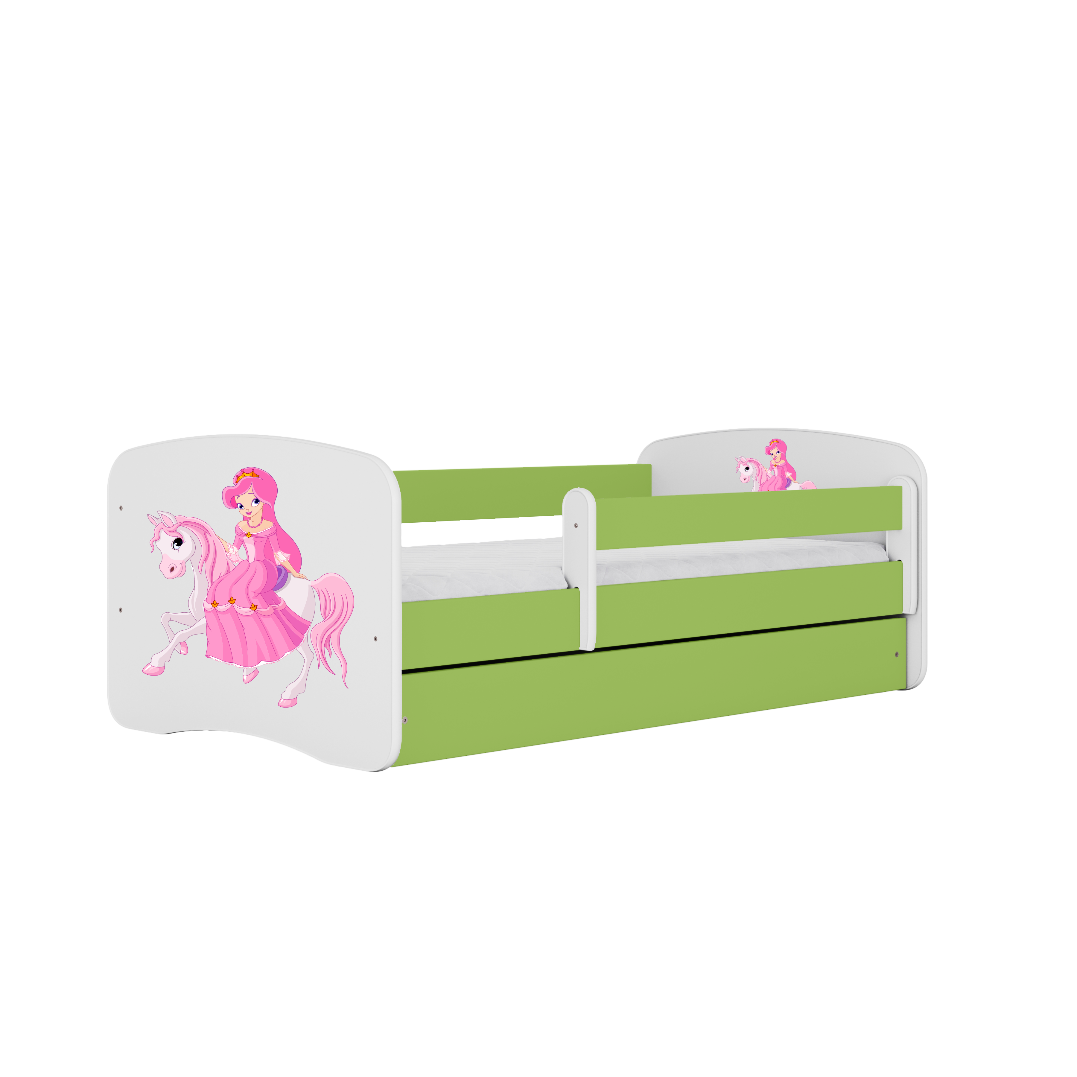 KINDERBETT Prinzessin zu Pferd mit Schublade 180/80 90/61/184 - Grün, Holzwerkstoff (80/180cm) - RAUMHIRSCH FURNITURE