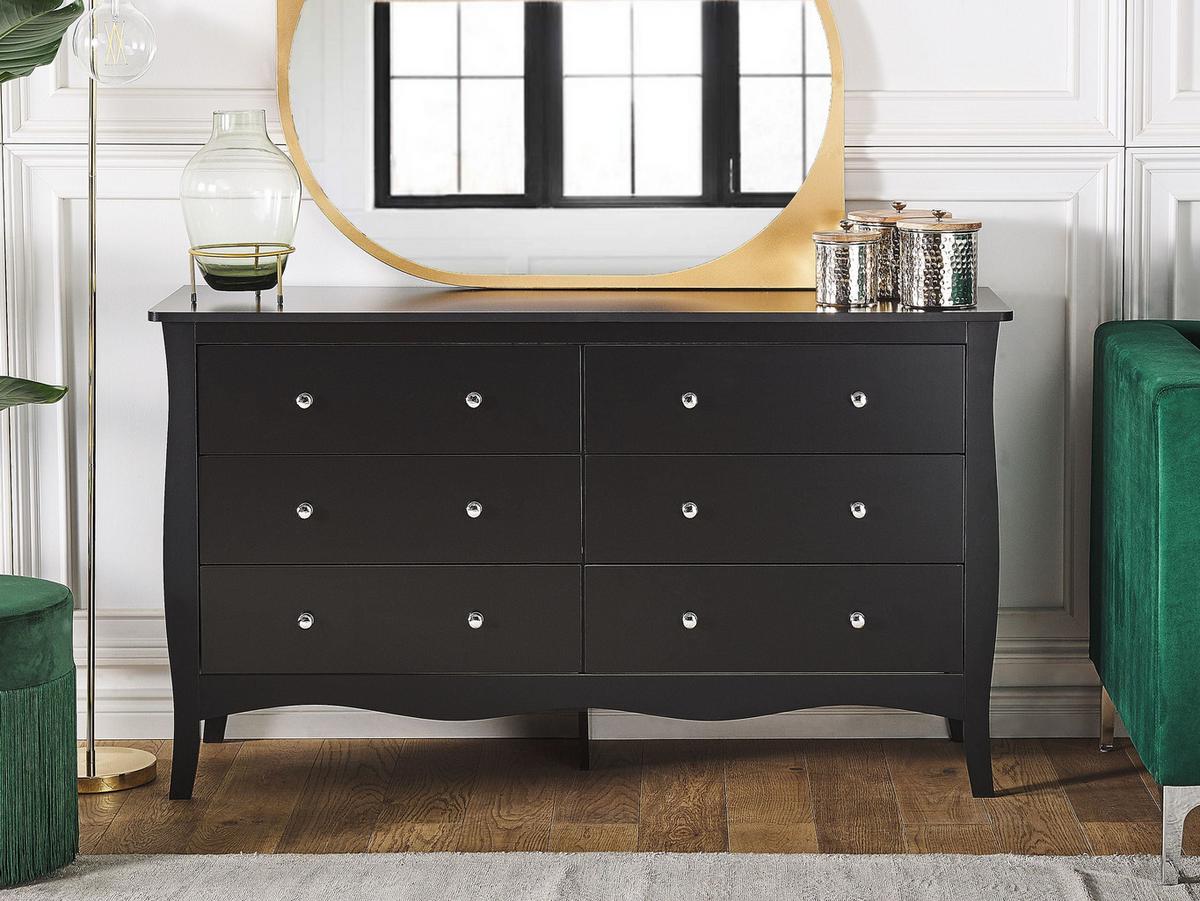 KOMMODE 6 Schubladen Metallgriffe schwarz Winchester - Schwarz, Holzwerkstoff (130/75/40cm) - Beliani