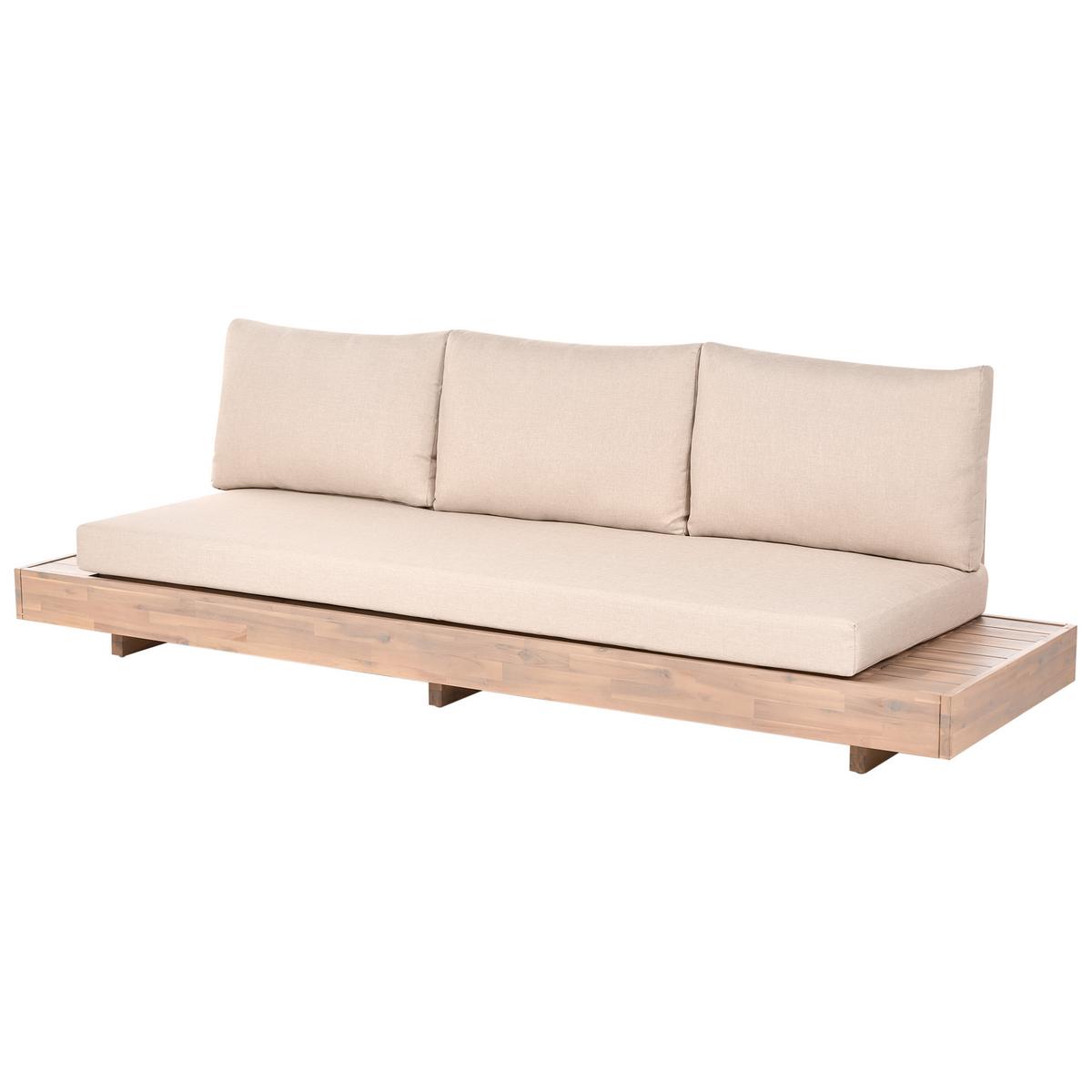GARTENSOFA 3-Sitzer zertifiziertes Akazienholz Beige Marettimo - Hellbraun/Beige, Holz (230/70/68cm) - Beliani