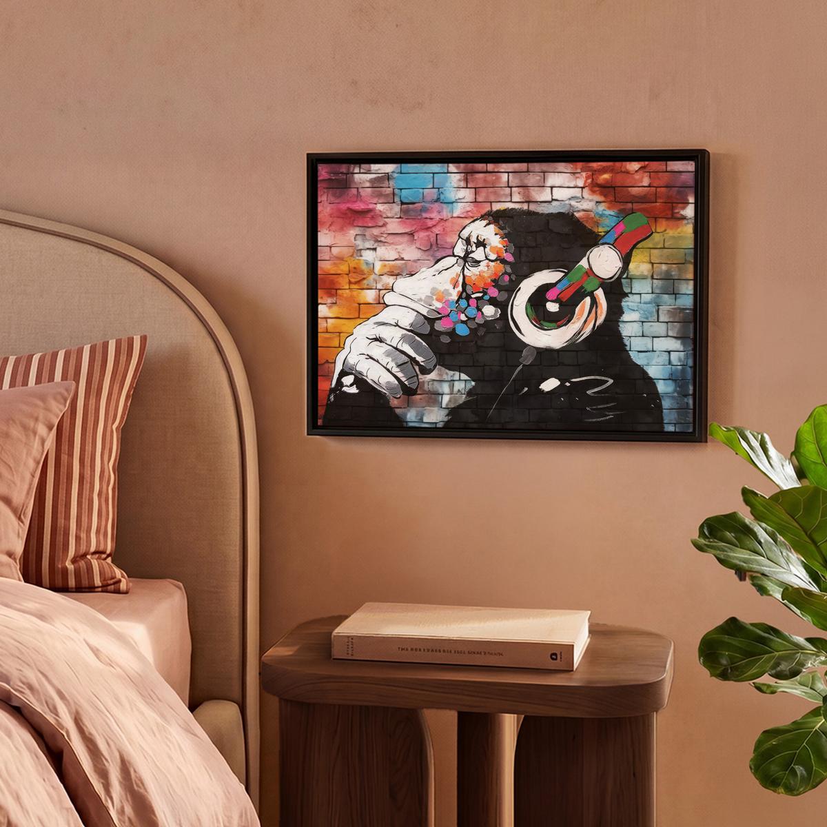 LEINWAND Bilder mit Rahmen - Affe - Graffiti - Musik - 40x30 - Multicolor, Textil (40/30cm) - MuchoWow