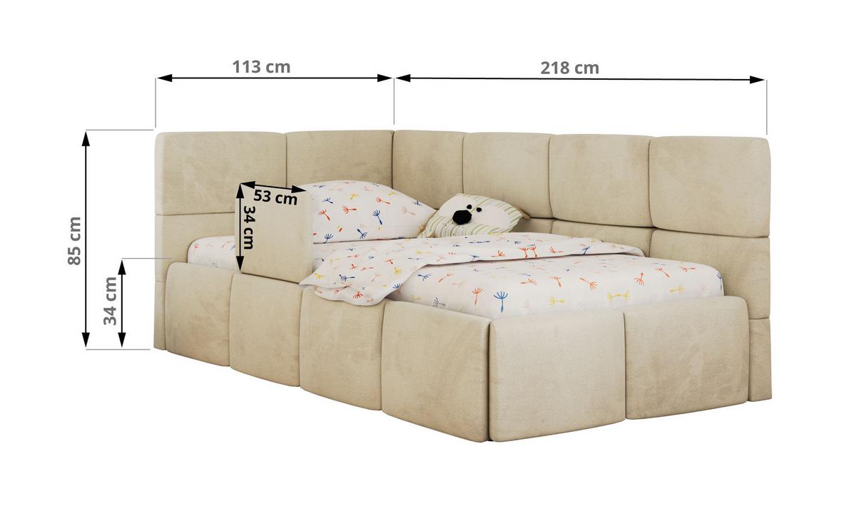 POLSTERBETT ARVO ALTA 90/200 - Beige Velvet - Ohne Matratze - Links - Beige, Textil (90/200cm) - MKS
