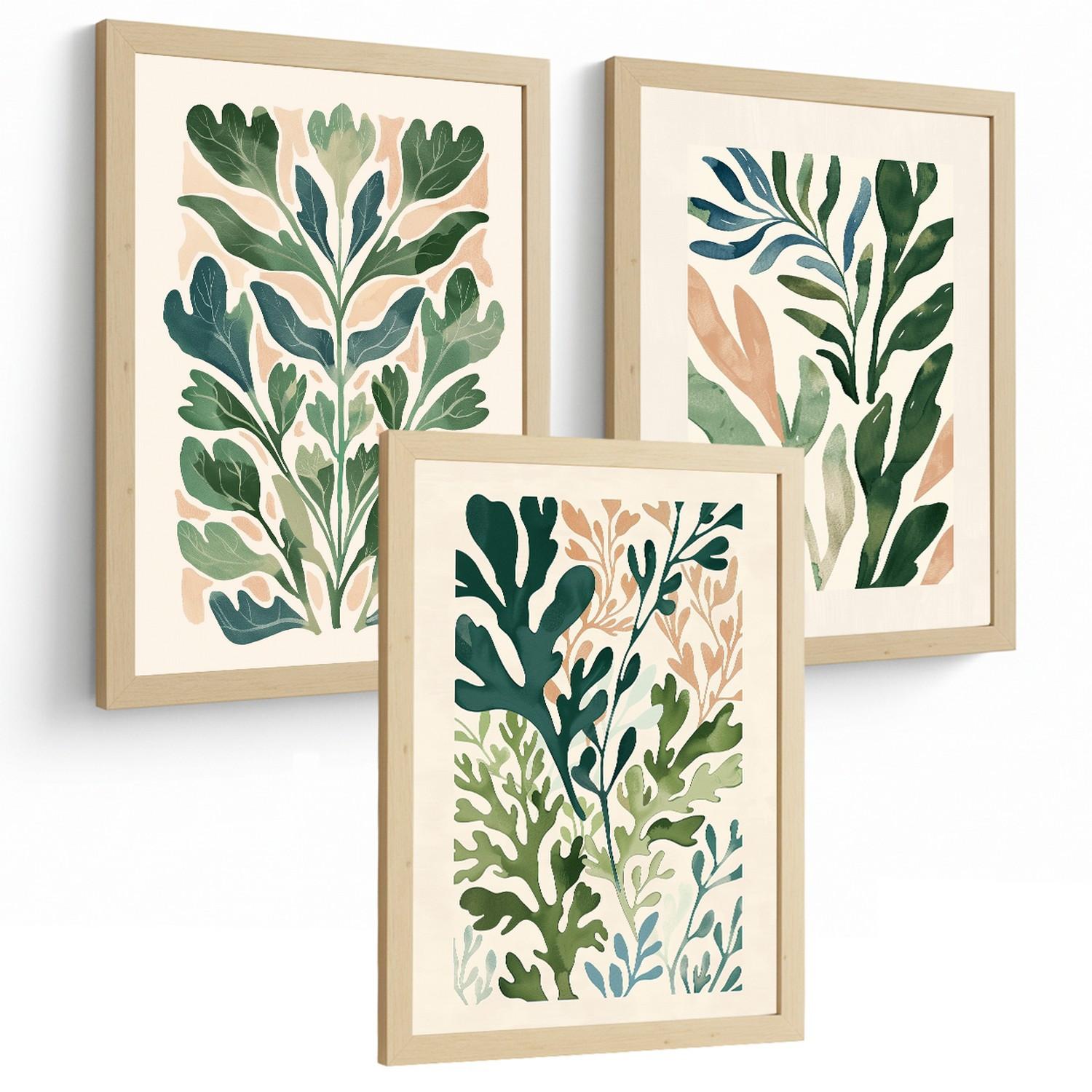 POSTER 3er Bilder-Set Wandbilder Floral Pastell modern Wohnzimmer Deko, Schlafzimmer, Küche, Badezimmer Rahmenlos A3 - Beige, Papier (29.7/1/42cm) - Nacnic