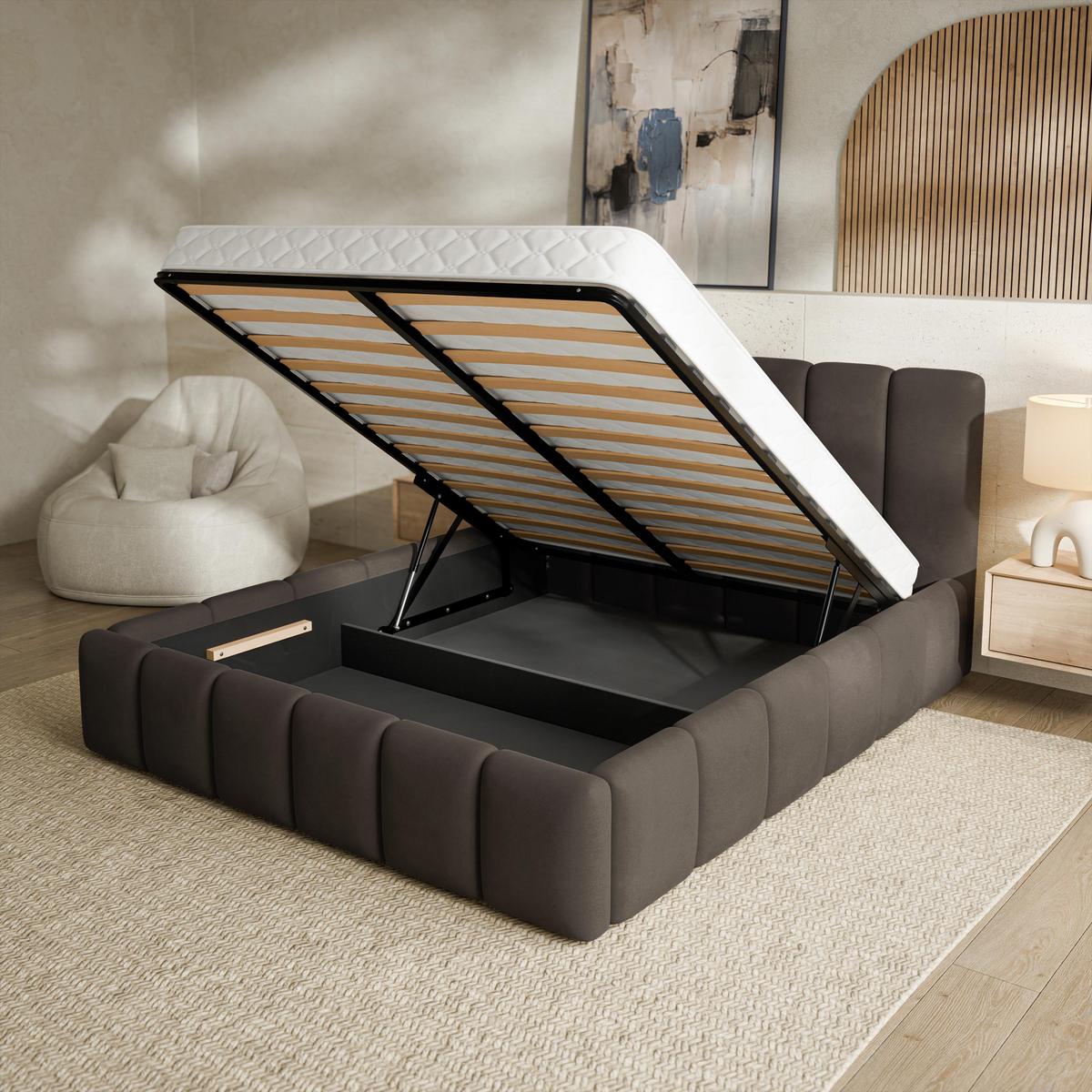 POLSTERBETT RANIS 200x200 cm mit Bettkästen - Braun - Braun, Holz/Textil (200/200cm) - MASSENO