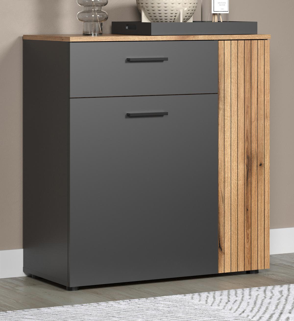 KOMMODE grau, Eiche Evoke 80 cm, Sideboard in modernem Design - Eichefarben/Anthrazit, Holzwerkstoff/Kunststoff (80/86/38cm) - Top.Furn
