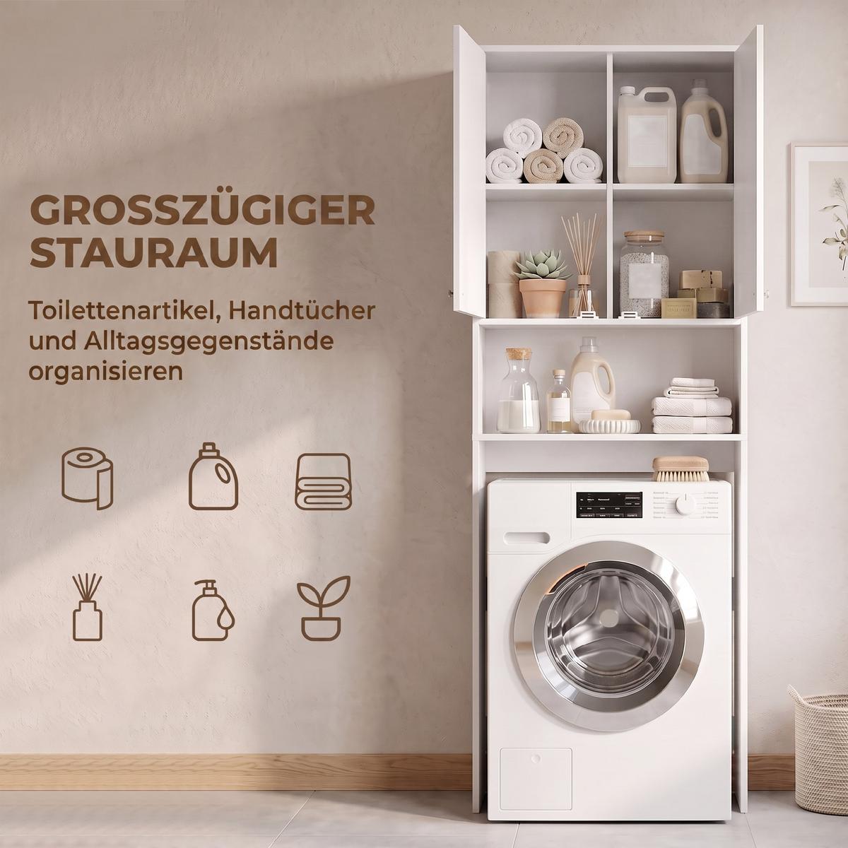WASCHMASCHINEN-ÜBERBAUSCHRANK Spanplatte Weiß - Silberfarben/Weiß, Holzwerkstoff/Kunststoff (24/191/66cm) - HOMCOM