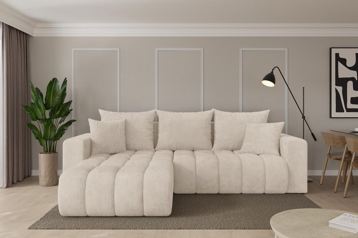 ECKSOFA mit Schlaffunktion Ottomane Links MILA-L-v1 277x195x86 Beige Cord - Beige/Schwarz, Holzwerkstoff/Kunststoff (277/194cm) - ALTDECOR