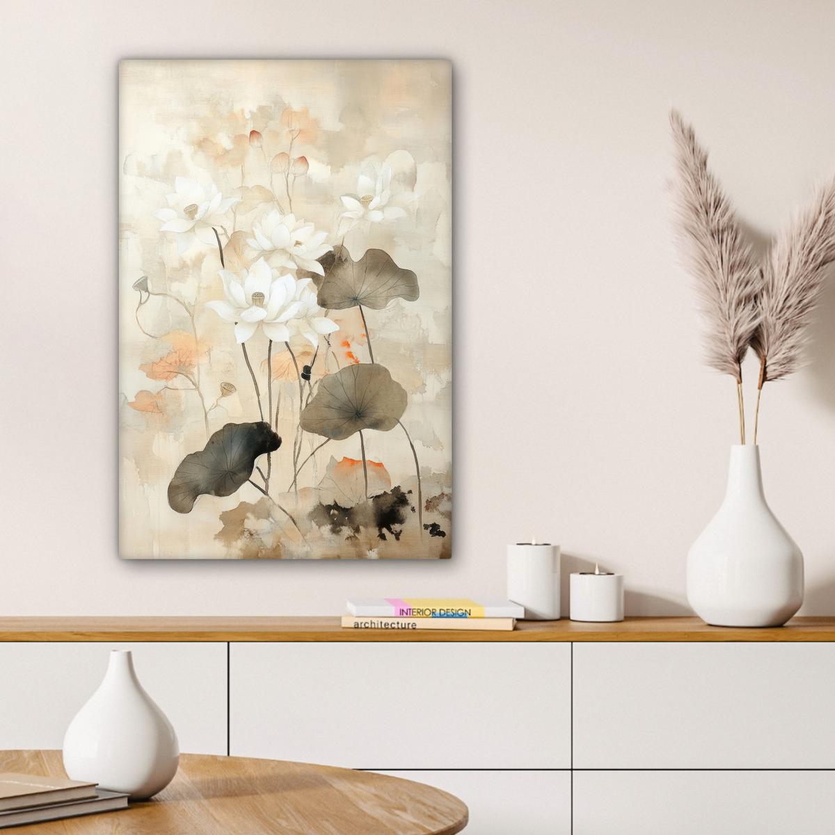 LEINWANDBILD Blumen - Japandi - Wabi sabi Wanddeko 40x60 cm - Sandfarben, Textil (40/60cm) - MuchoWow