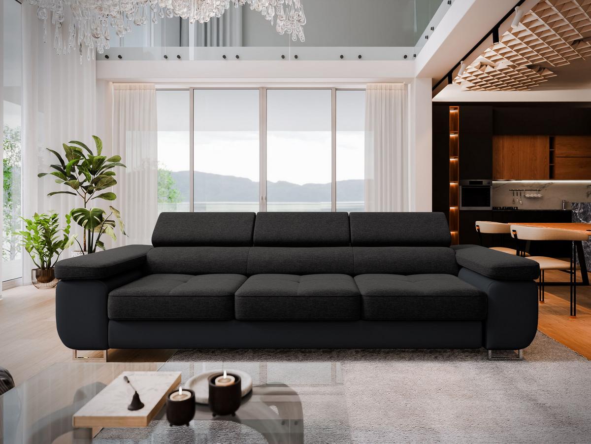 SCHLAFSOFA MOSINE Schwarz Geflochtener Stoff mit Schlaffunktion - Schwarz, Holz (276/98/87cm) - MASSENO