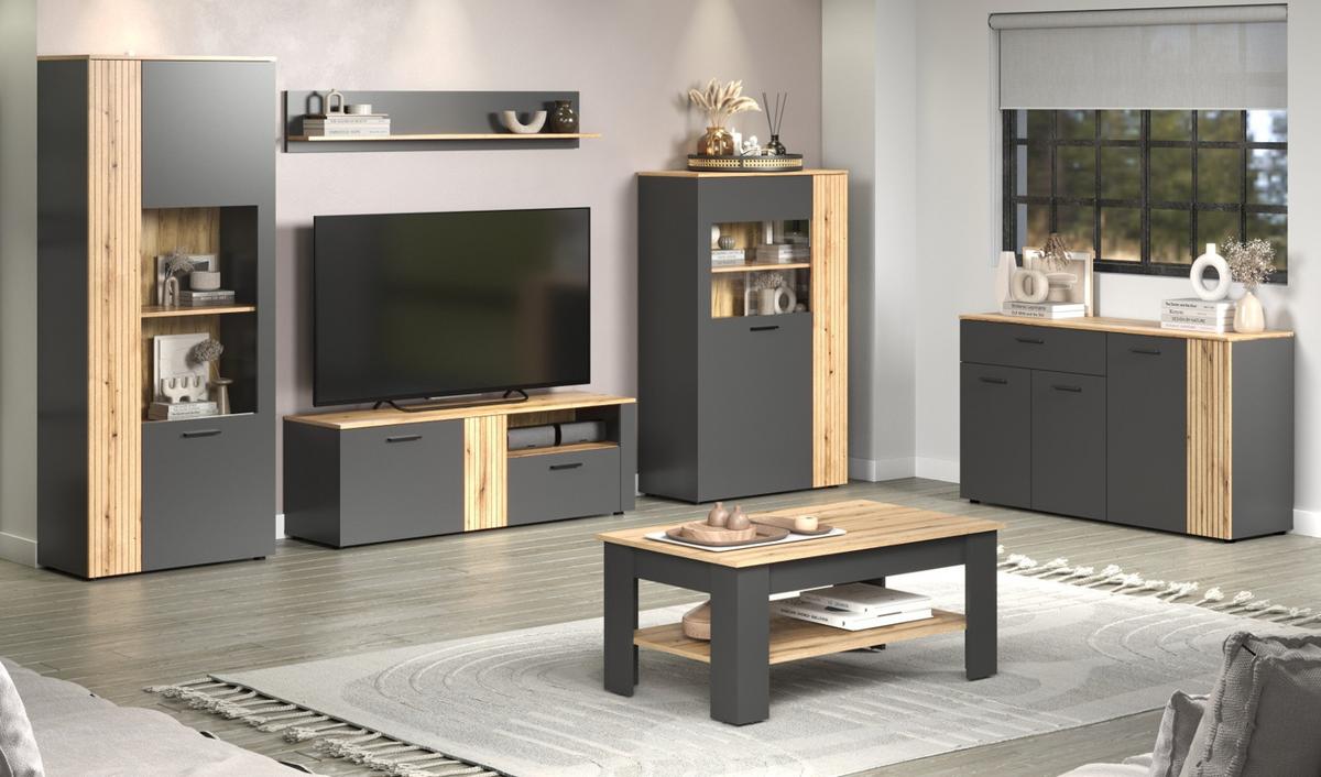 KOMMODE grau, Eiche Evoke 80 cm, Sideboard in modernem Design - Eichefarben/Anthrazit, Holzwerkstoff/Kunststoff (80/86/38cm) - Top.Furn