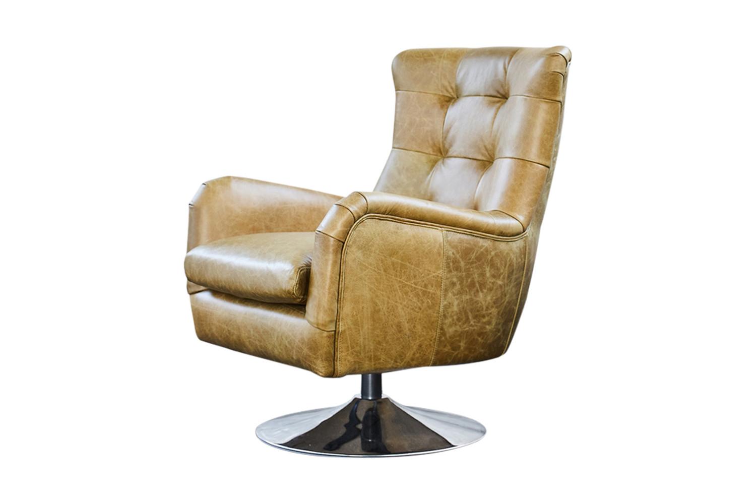 SESSEL RELEXA Grün Leder Drehbar (180°) - Silberfarben/Olivgrün, Leder/Metall (69/95/77cm) - KAWOLA