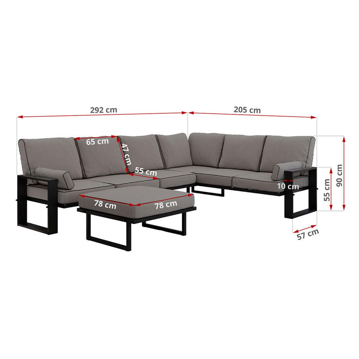GARTENMÖBEL-SET ELBA: 1x Tisch, 1x Ecksofa, 1x Hocker - Grau - Grau, Textil - MKS