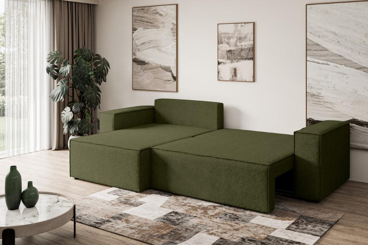 ECKSOFA mit Schlaffunktion und Bettkasten CELTIC-XL - 277x143x83 cm Grün Bouclé - Schwarz/Grün, Holzwerkstoff/Kunststoff (277/143cm) - ALTDECOR