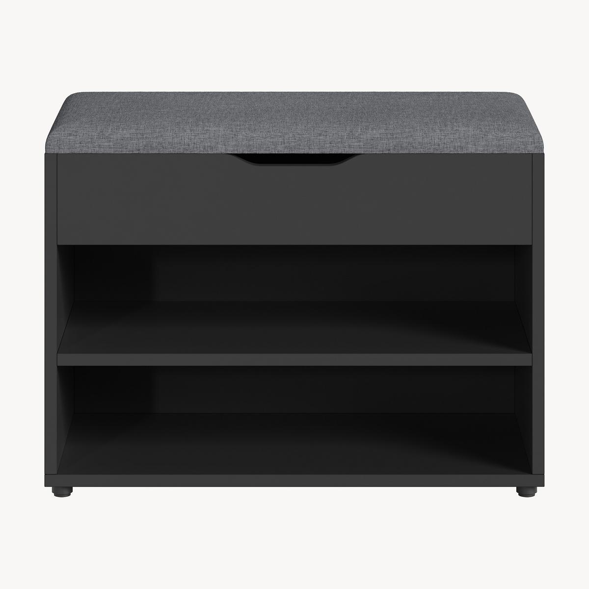 SCHUHBANK Gentofte - Schwarz, Holzwerkstoff/Textil (60/46/30cm) - [en.casa]