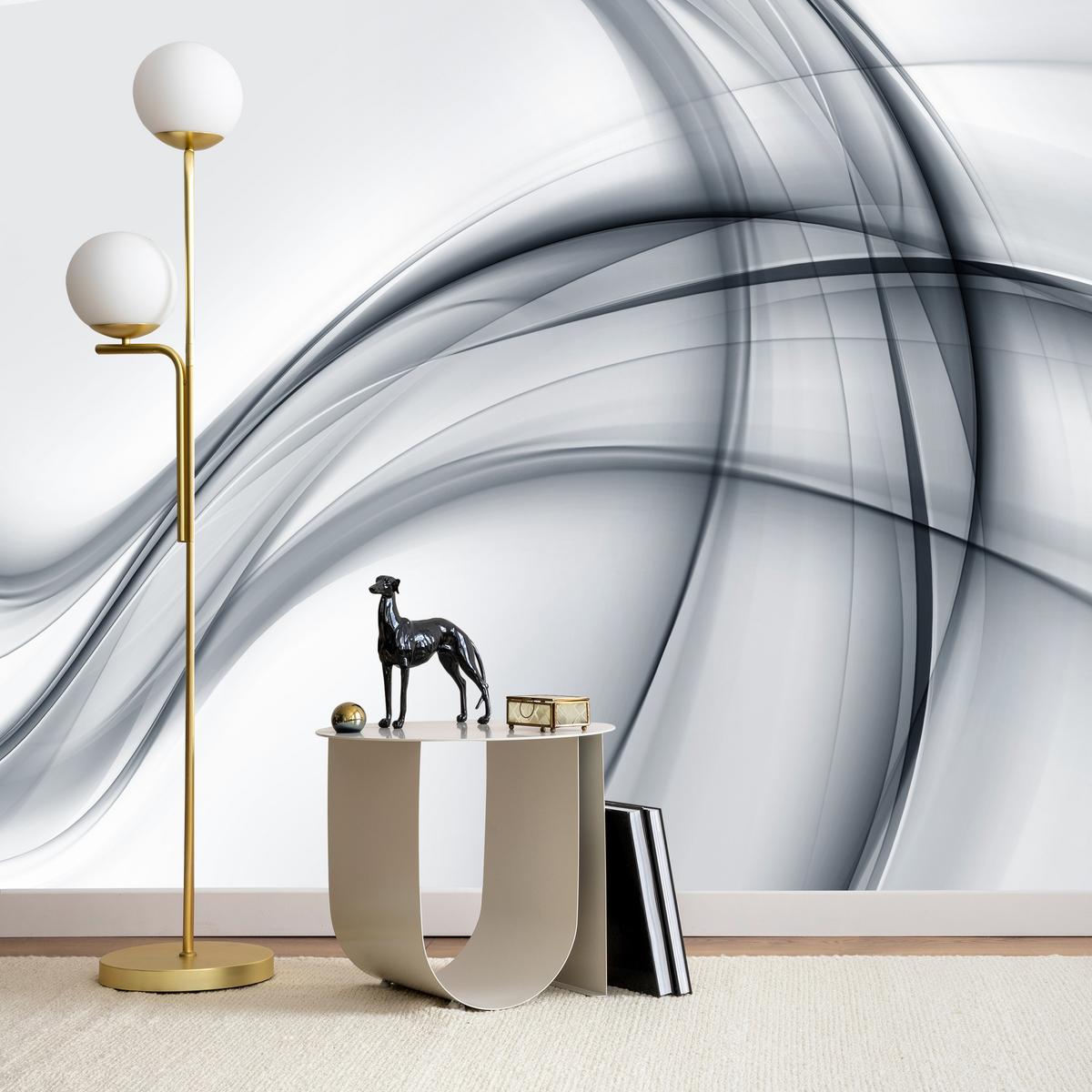 FOTOTAPETE für Wohnzimmer Abstrakte Graue Linien Muster Modern 450x315 - Schwarz/Grau, Papier (450/315cm) - Muralo