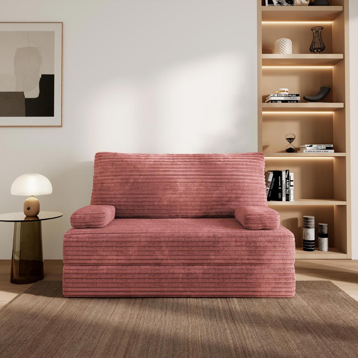 BETTSOFA LADIA aus Schaumstoff Cordstoff Rosa Schlaffunktion - Rosa, Textil (140/86/60cm) - MASSENO