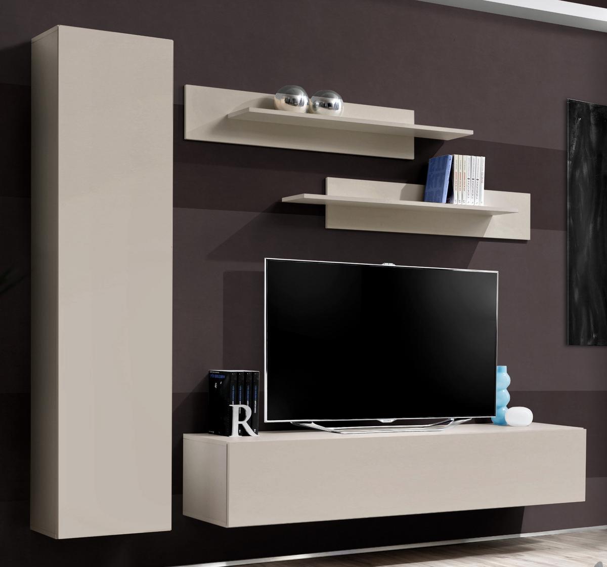 WOHNWAND Kaschmir 210 cm 4-teilig hängend, Anbauwand mit Push-to-Open - Kaschmir, Holzwerkstoff (210/170/40cm) - Inn.Furn