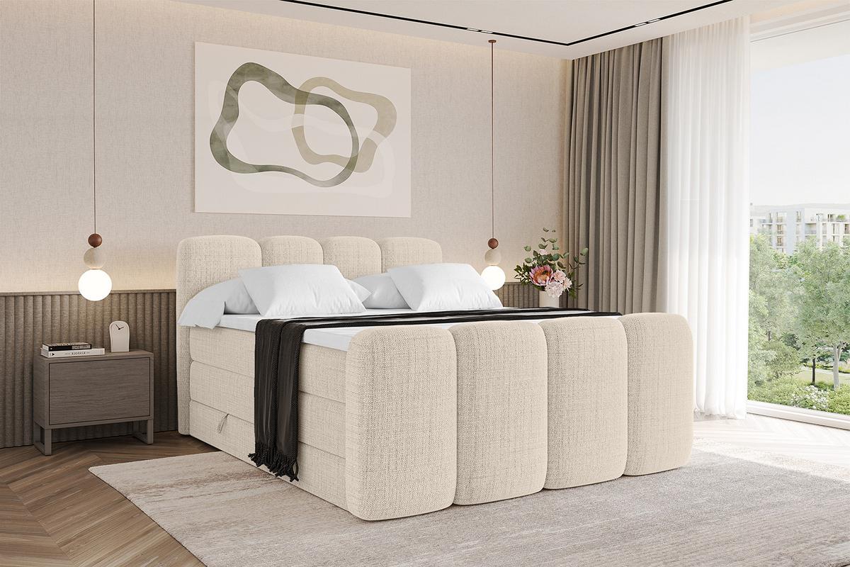 BOXBETT mit Matratze H3|H4 und Lattenrost - NINA-Z KING - 140x200 cm Aragon - Beige - Beige, Holzwerkstoff (140/200cm)