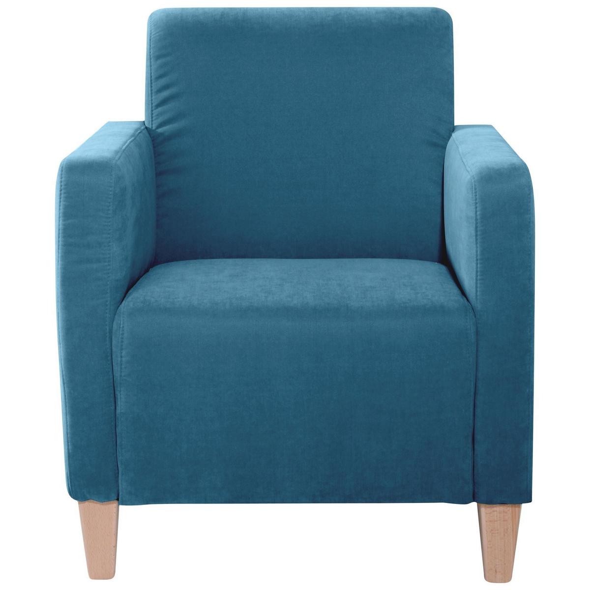 SESSEL Karol Bezug Veloursstoff Buche natur / petrol - Blau, Kunststoff (71/81/70cm) - 58aufmkessel