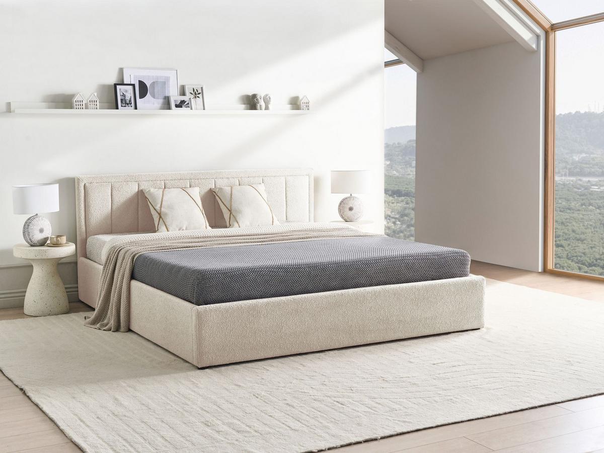 BETT mit Stauraum 180/200 cm Bouclé Beige Montlaur - Beige, Textil (180/200cm) - Beliani