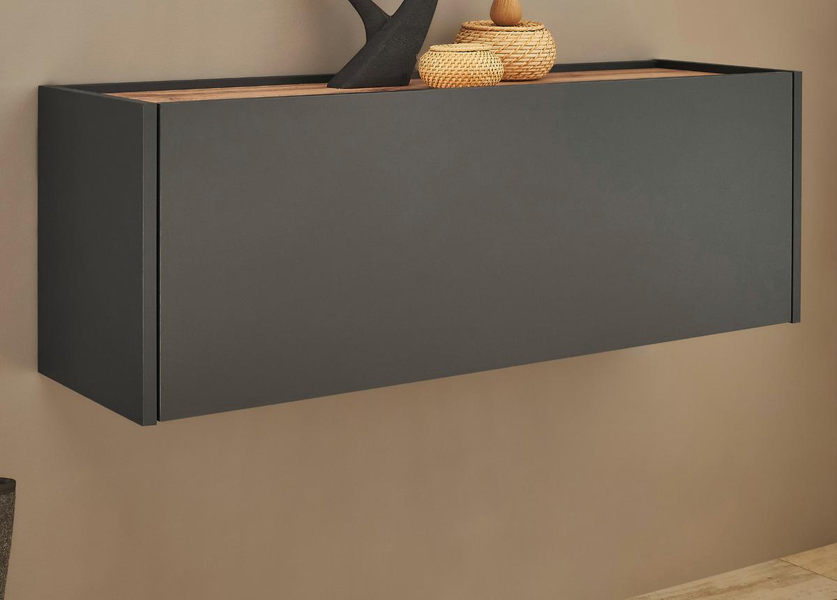 HÄNGESCHRANK grau matt, Eiche Wotan 100 cm, Schuhschrank hängend - Eiche Wotan/Grau, Holzwerkstoff/Metall (100/35/30cm) - Furn.Design