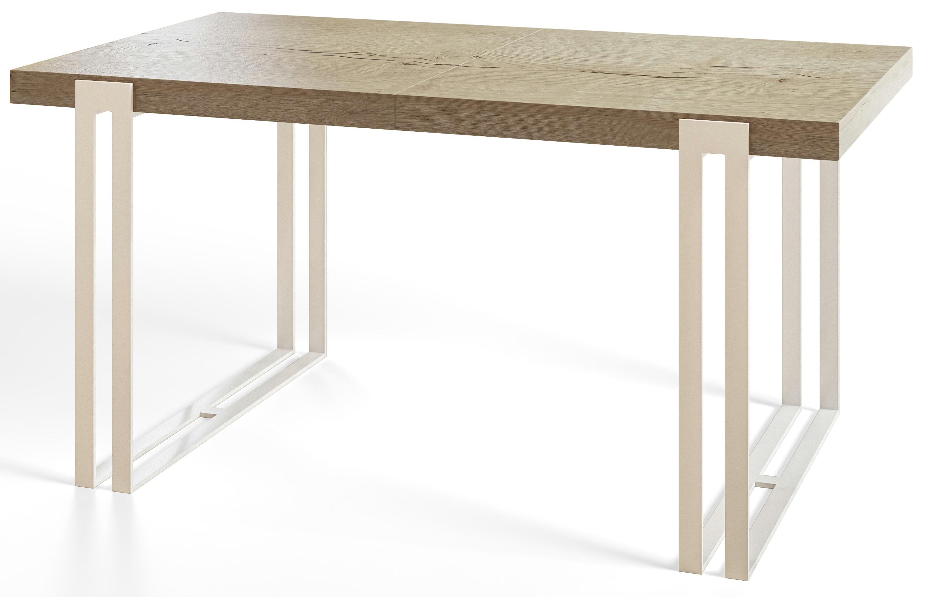 RECHTECKIGER Esszimmertisch ROSA, ausziehbarer Tisch, Größe: 160-260X90X77 cm, Wohnzimmertisch Farbe: HALIFAX, mit Metallbeinen in Farbe Weiß - Naturfarben/Weiß, Holzwerkstoff (160/90/77cm) - Alpi-Möbel