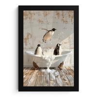 POSTER MIT RAHMEN Vintage - Pinguin - Badewanne - Schaumstoff Poster 20x30 cm - Schwarz, Papier (20/30cm) - MuchoWow