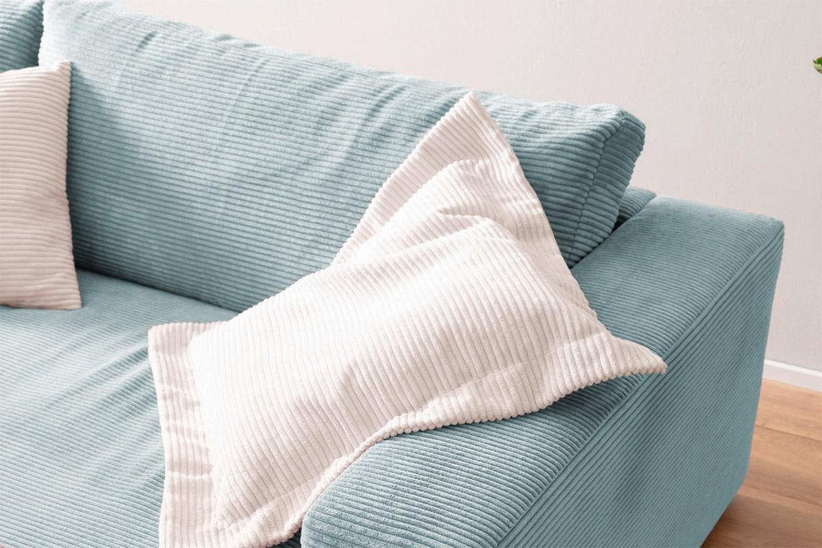 BIG SOFA XL MADELINE Hellblau Cord - Schwarz/Hellblau, Kunststoff/Textil (290/85/190cm) - KAWOLA