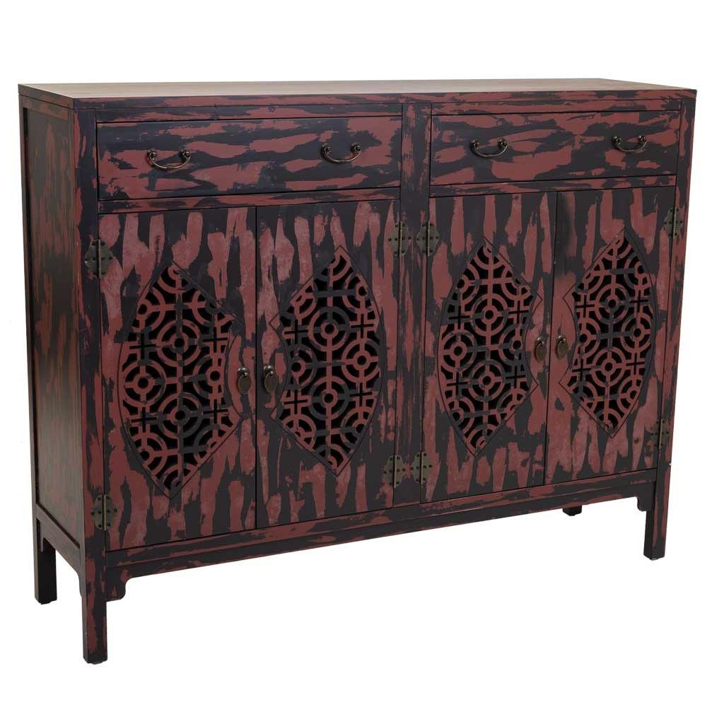 SIDEBOARD aun Holz, Rot, 136x36x106 - Multicolor, Holz (136/106/36cm) - Wanderlust