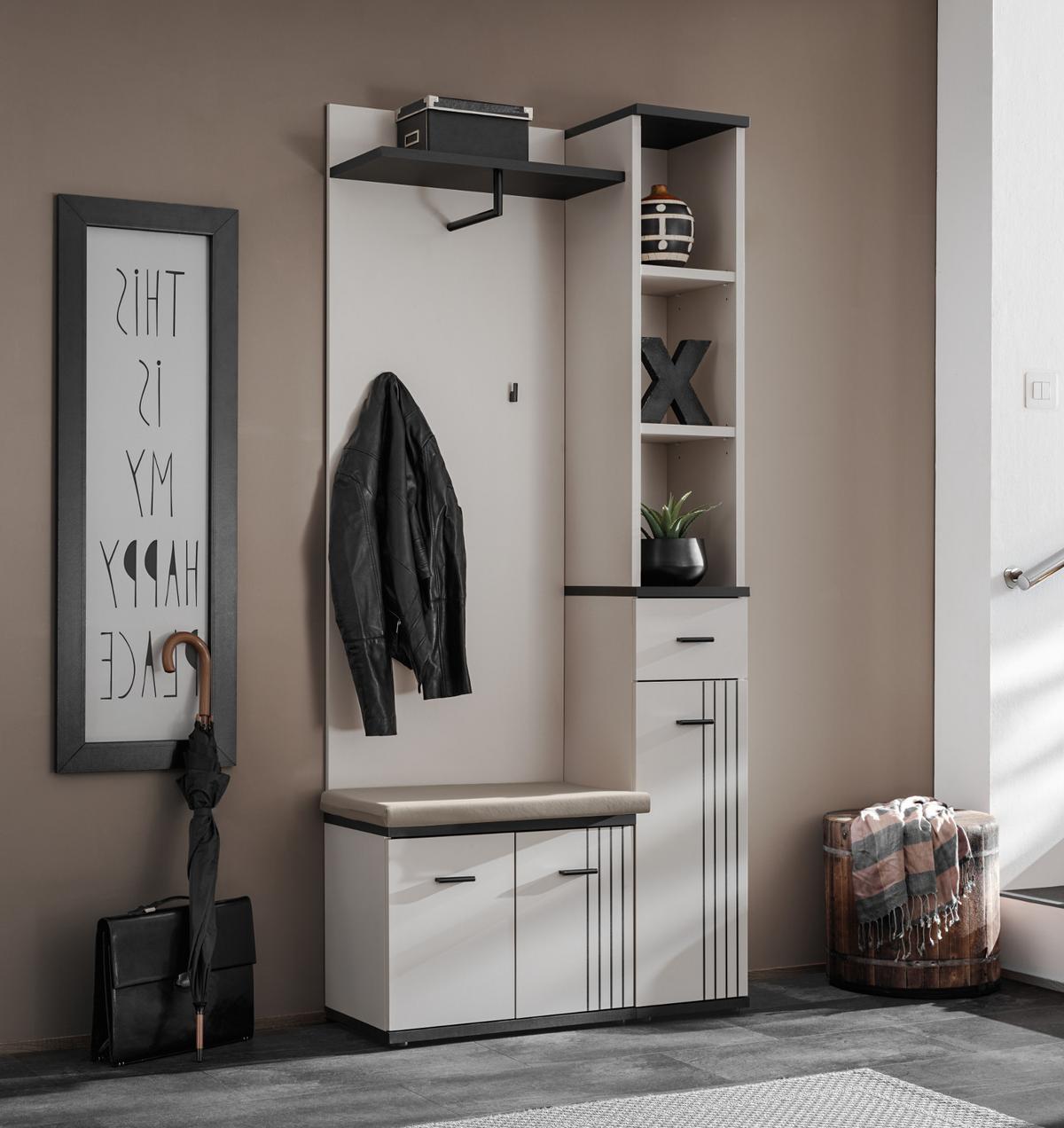 GARDEROBEN-SET 3-teilig Kaschmir, schwarz, Flurgarderobe 90 cm mit Stauraum - Kaschmir/Schwarz, Holzwerkstoff/Kunststoff (90/203/32cm) - Inn.Furn