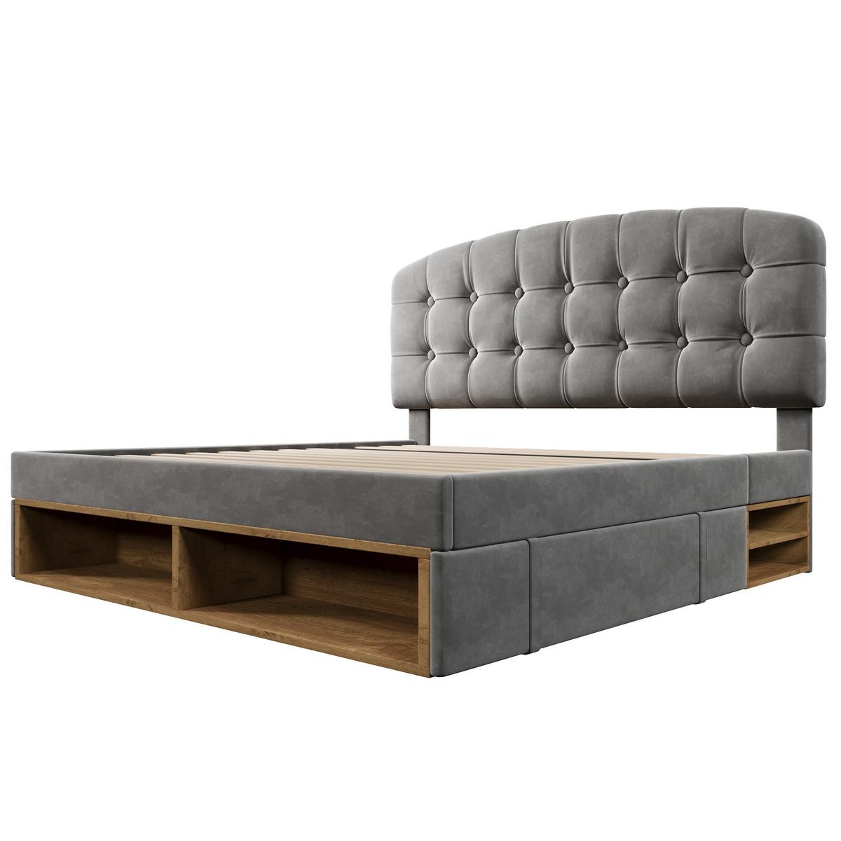 POLSTERBETT Samt Grau 140x200 mit Stauraum und verstellbarem Kopfteil - Grau, Textil (140/200cm) - Urban Meuble