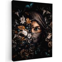 LEINWANDBILD Frau - Luxus - Blumen - Schmetterling - Porträt Room Decor 30x40 cm - Schwarz, Textil (30/40cm) - MuchoWow